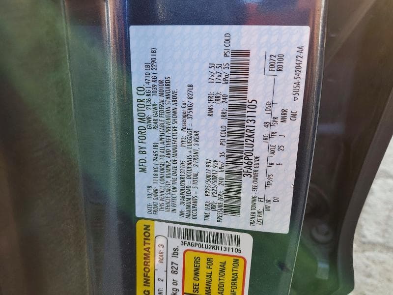 2019 FORD FUSION SE 12