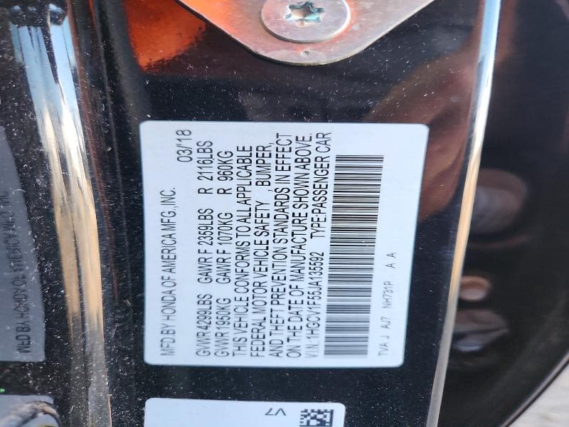2018 HONDA ACCORD EXL 12