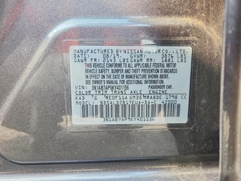 2019 NISSAN SENTRA SV 13