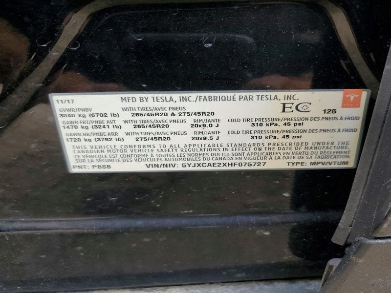 2017 TESLA MODEL X 14