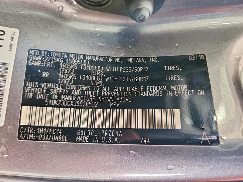 2018 TOYOTA SIENNA LE 14