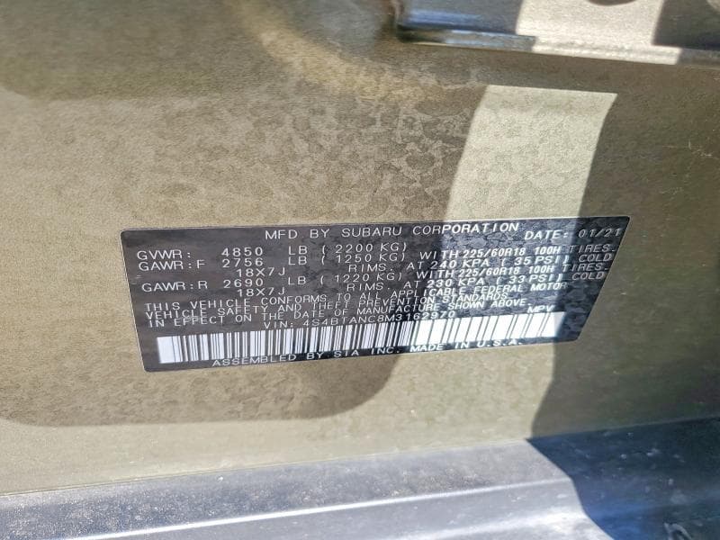 2021 SUBARU OUTBACK LIMITED 13