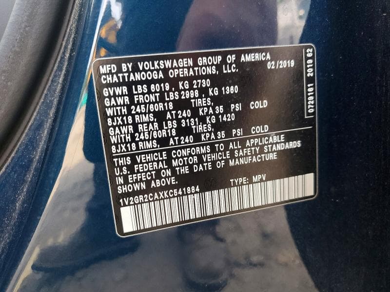 2019 VOLKSWAGEN ATLAS S 13