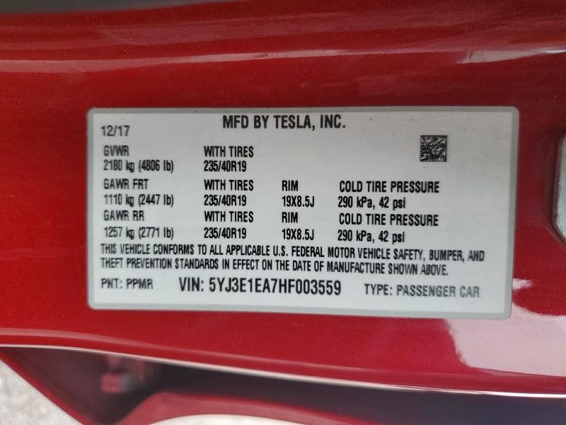 2017 TESLA MODEL 3 12