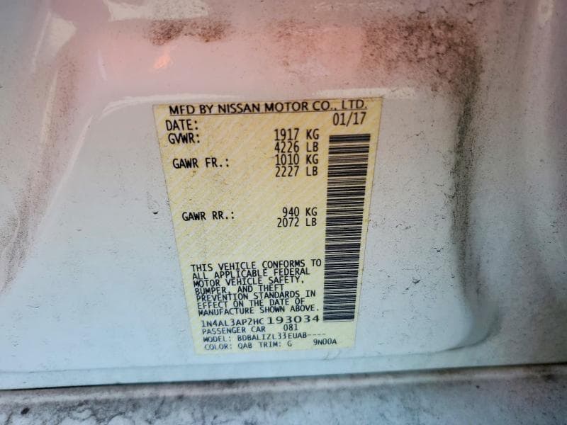 2017 NISSAN ALTIMA 2.5 SV 12