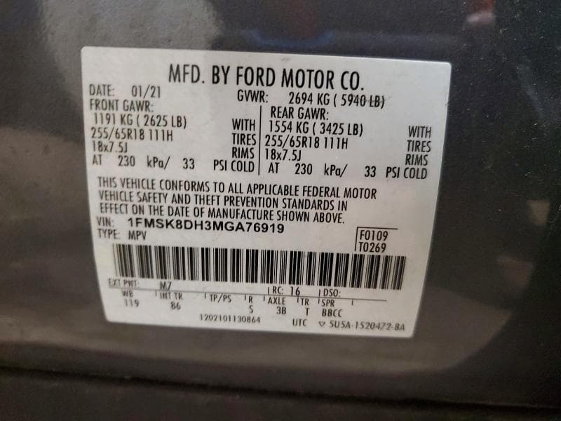 2021 FORD EXPLORER XLT 14