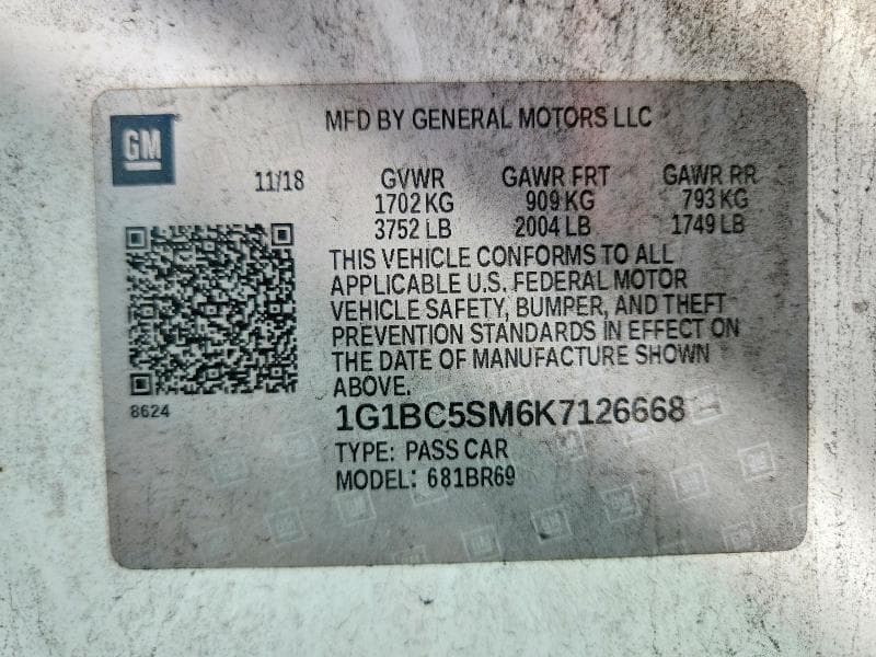 2019 CHEVROLET CRUZE LS 12