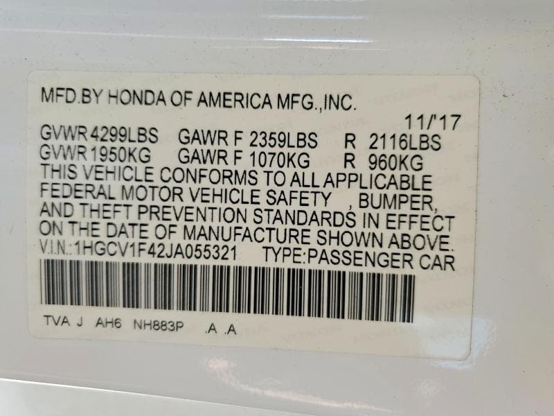 2018 HONDA ACCORD EX 13