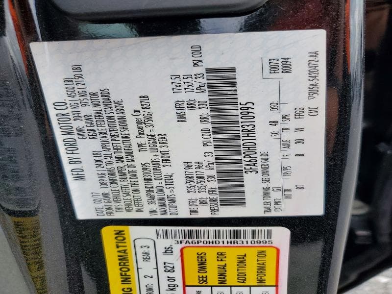 2017 FORD FUSION SE 12