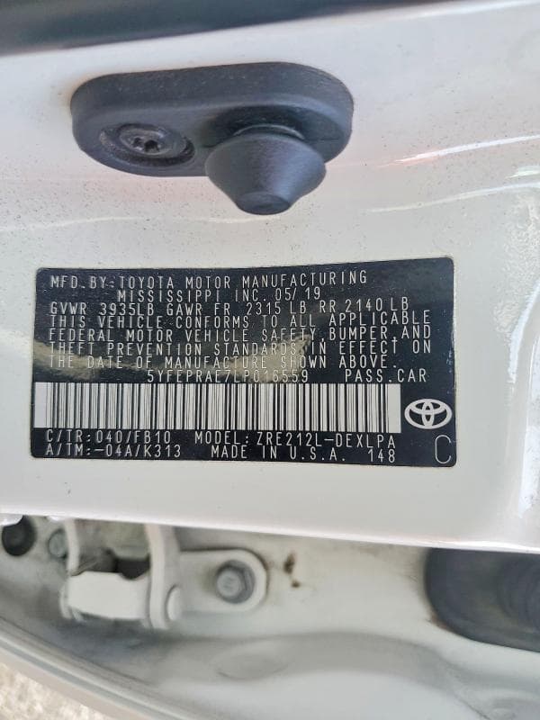 2020 TOYOTA COROLLA LE 12