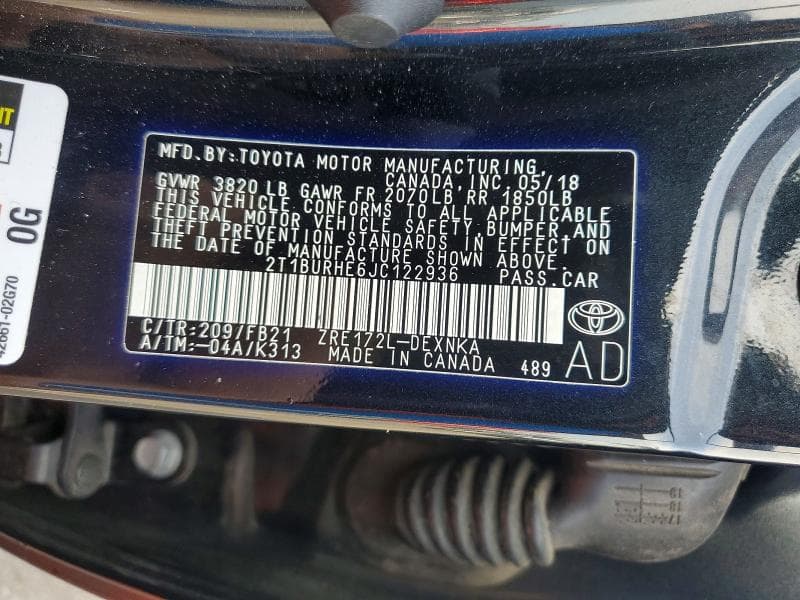 2018 TOYOTA COROLLA LE 12