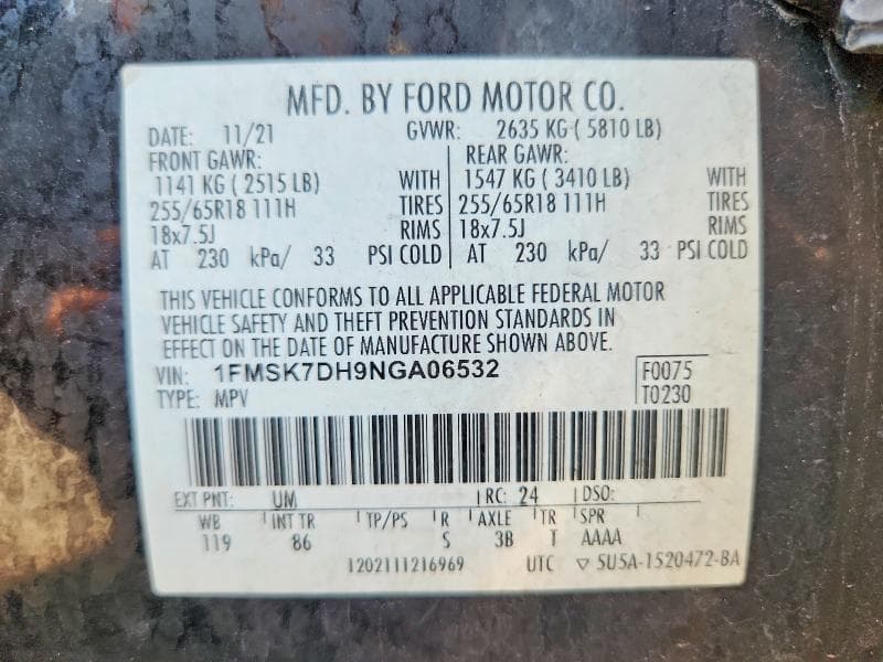 2022 FORD EXPLORER XLT 14