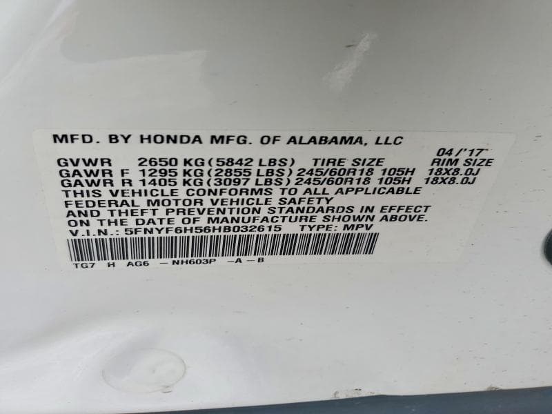2017 HONDA PILOT EXL 13