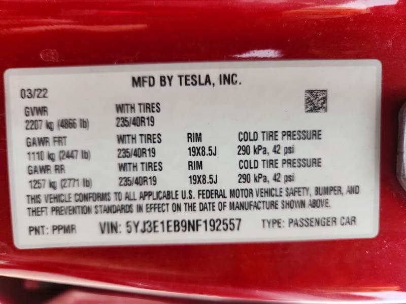 2022 TESLA MODEL 3 12
