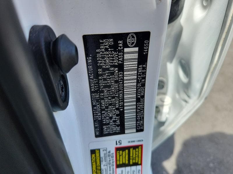 2018 TOYOTA CAMRY L 12