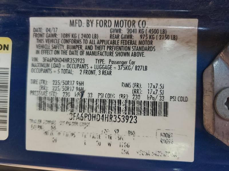 2017 FORD FUSION SE 12