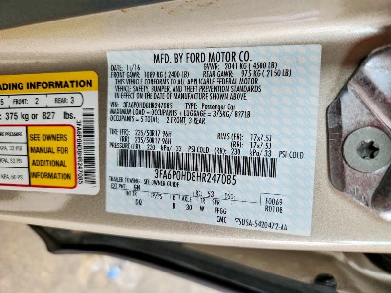 2017 FORD FUSION SE 12