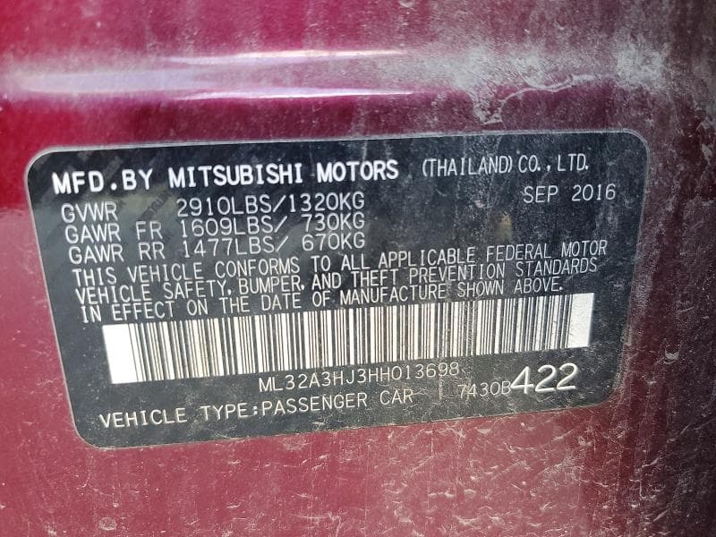 2017 MITSUBISHI MIRAGE ES 12