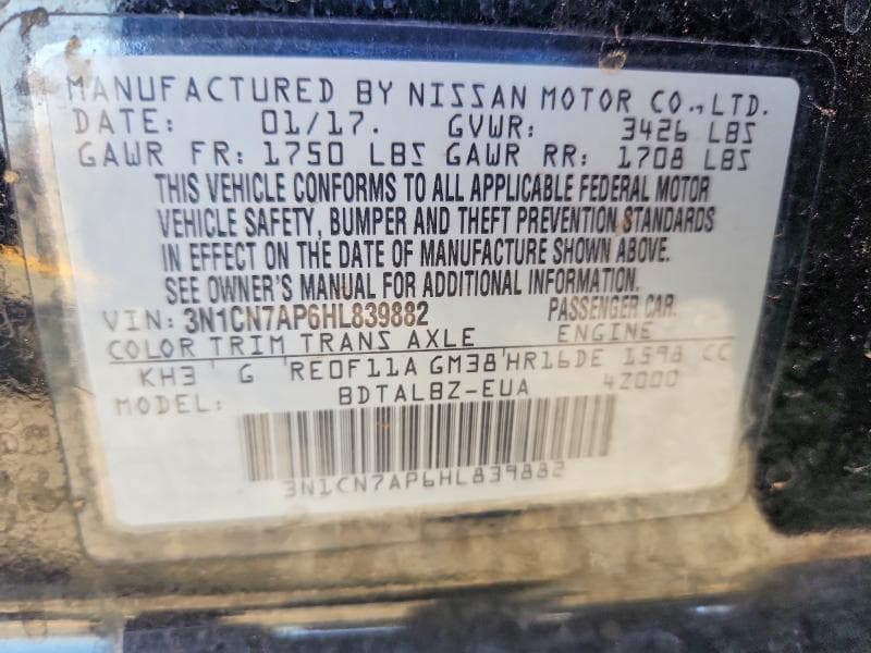 2017 NISSAN VERSA 1.6 SV 12