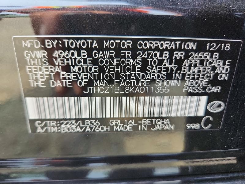 2019 LEXUS GS 350 F SPORT 12