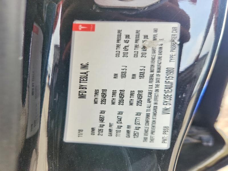2018 TESLA MODEL 3 12