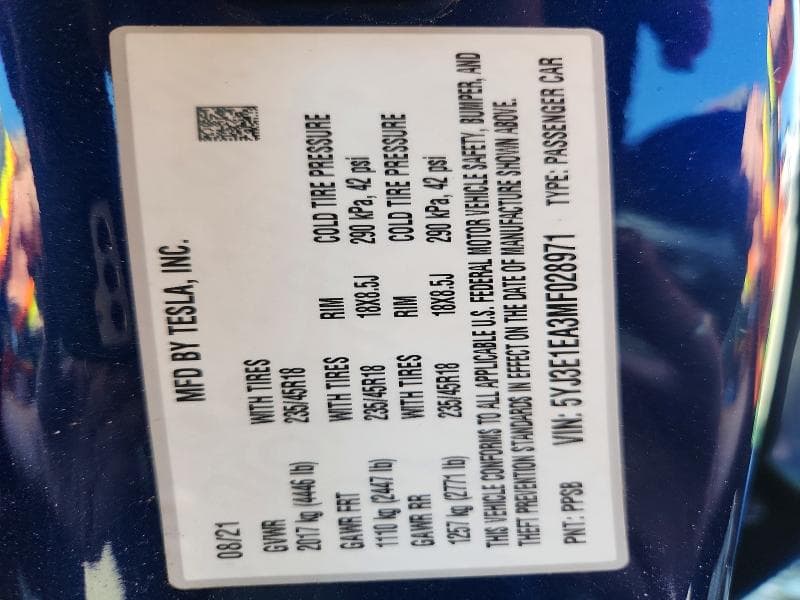 2021 TESLA MODEL 3 12