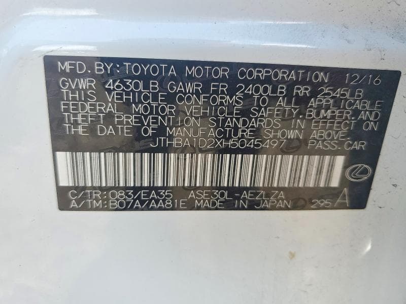 2017 LEXUS IS 200T 12