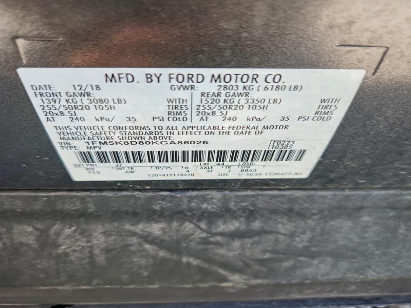 2019 FORD EXPLORER XLT 13