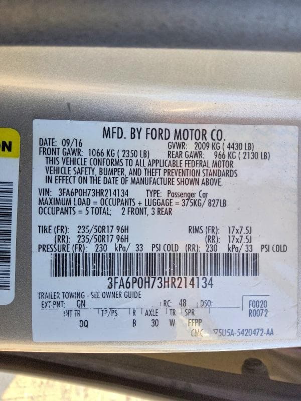 2017 FORD FUSION SE 12