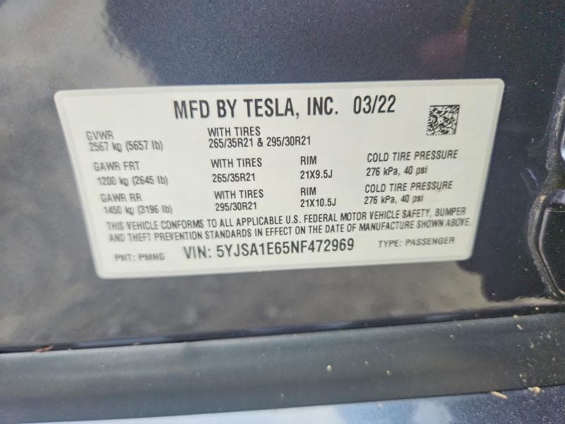 2022 TESLA MODEL S 12