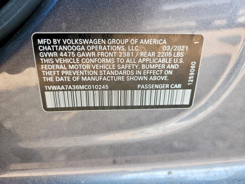 2021 VOLKSWAGEN PASSAT S 13