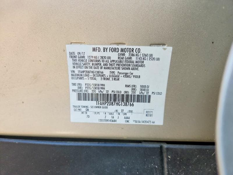 2017 FORD TAURUS SE 12
