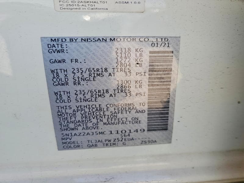 2021 NISSAN MURANO S 14