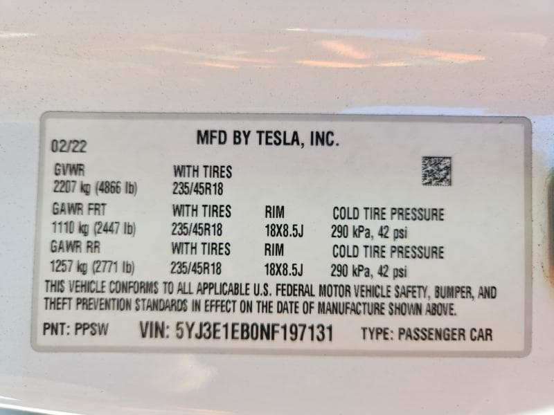 2022 TESLA MODEL 3 13