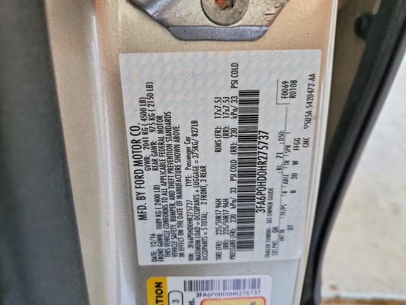 2017 FORD FUSION SE 12