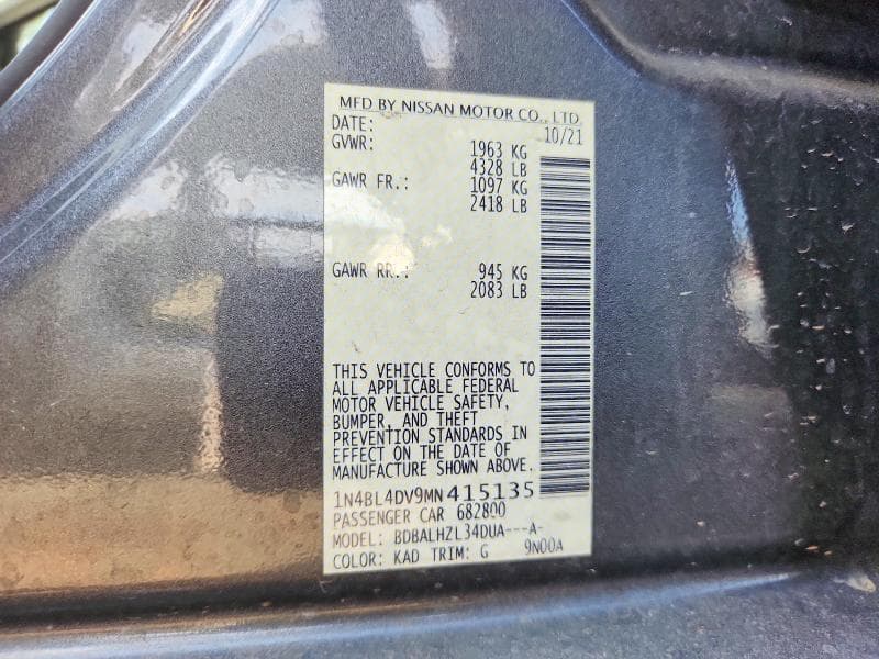 2021 NISSAN ALTIMA SV 12