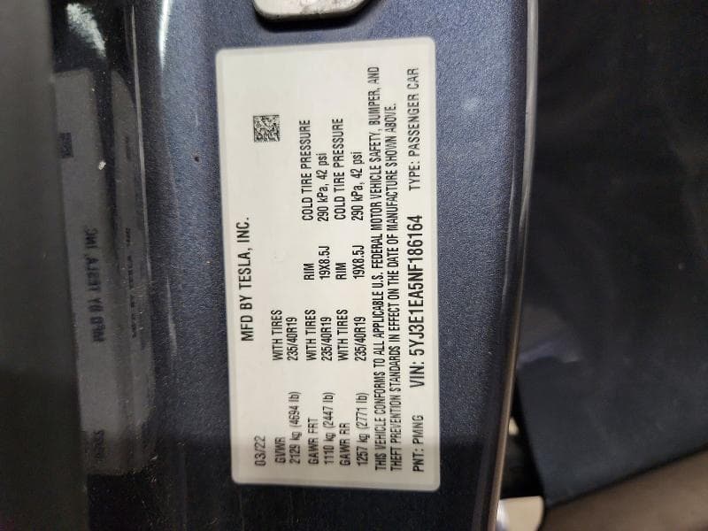 2022 TESLA MODEL 3 12
