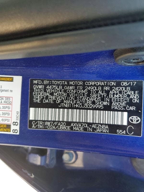 2018 TOYOTA CAMRY LE 12