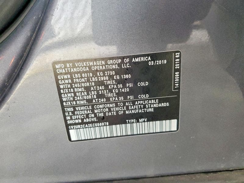 2019 VOLKSWAGEN ATLAS SE 13