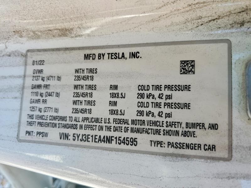 2022 TESLA MDL S STD 12