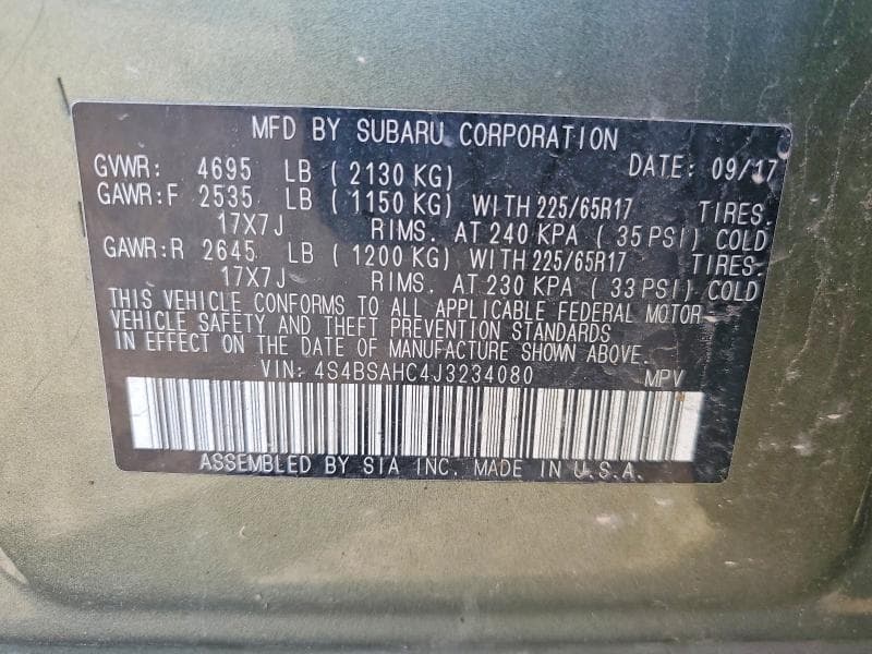 2018 SUBARU OUTBACK 2.5I PREMIUM 14