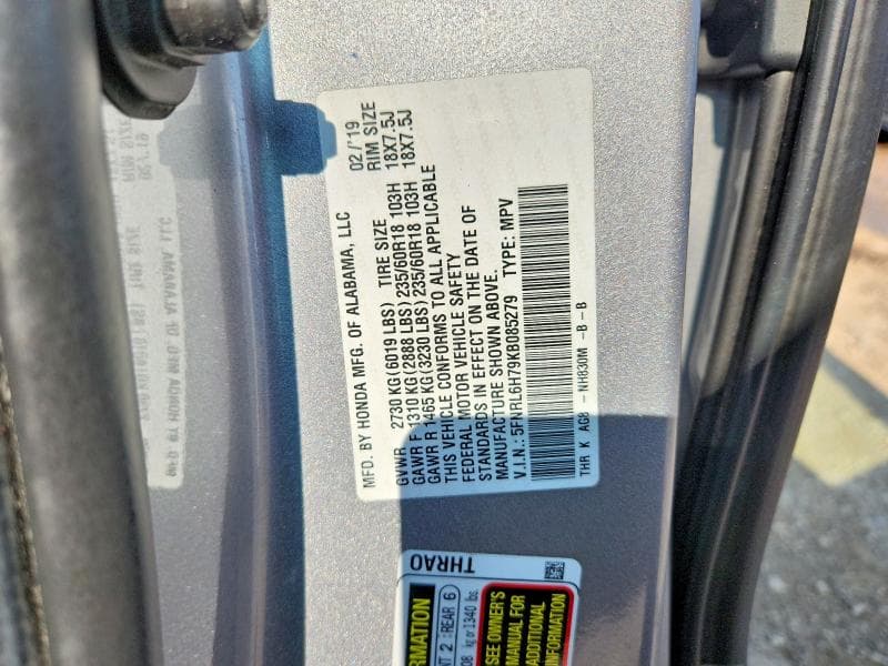 2019 HONDA ODYSSEY EXL 13
