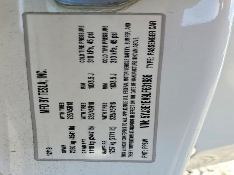 2020 TESLA MODEL 3 12