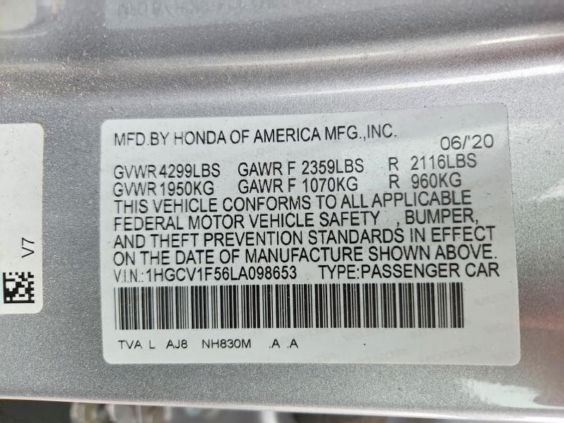2020 HONDA ACCORD EXL 13