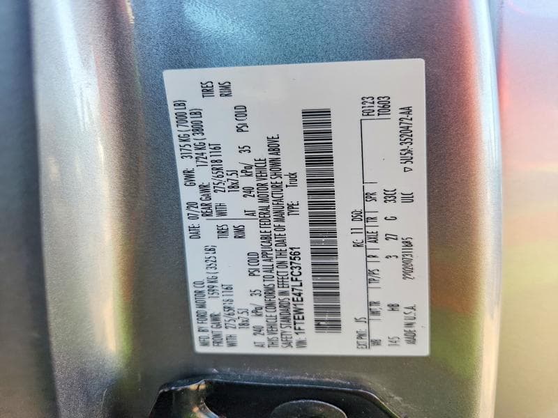 2020 FORD F150 SUPERCREW 12