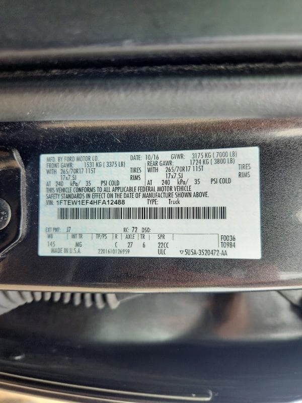 2017 FORD F150 SUPERCREW 12