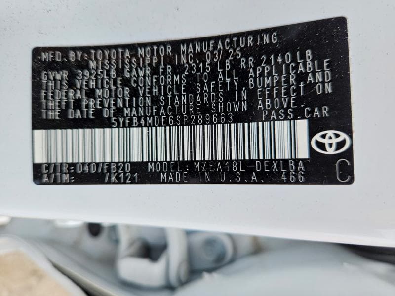 2025 TOYOTA COROLLA LE 12
