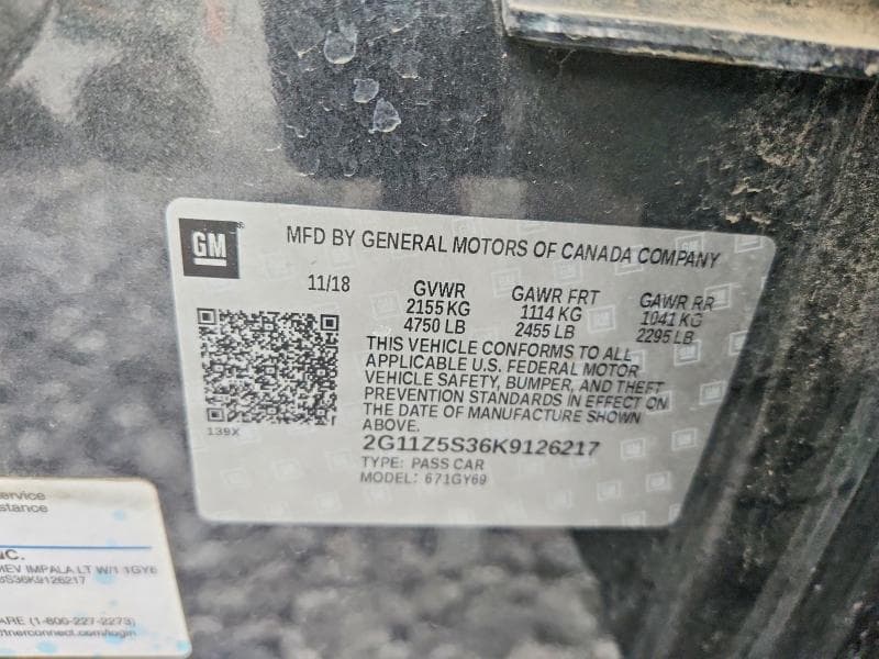 2019 CHEVROLET IMPALA LT 12
