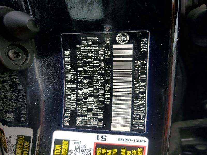 2018 TOYOTA CAMRY LE 12