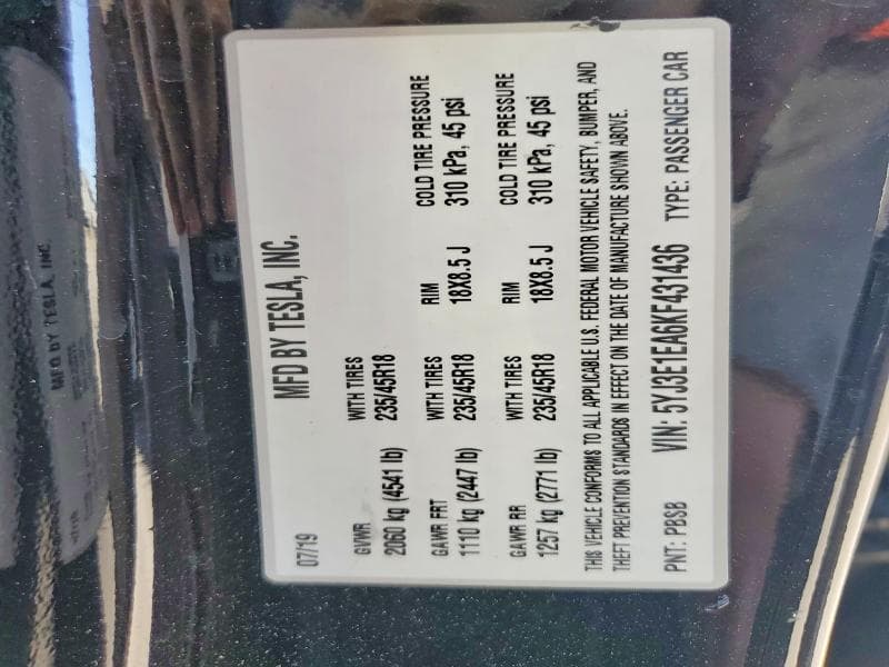 2019 TESLA MODEL 3 12